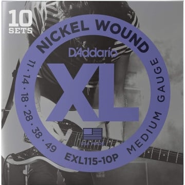 D'Addario EXL115-10P corde de guitare électrique paquet de 10 Medium/Blues-Jazz Rock, 11-49