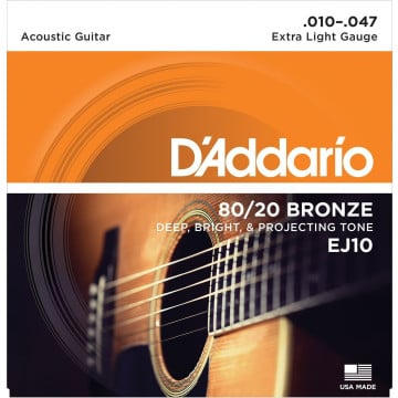 D'addario Ej10 cordes guitare acoustique bronze 80/20 extra light 10-47
