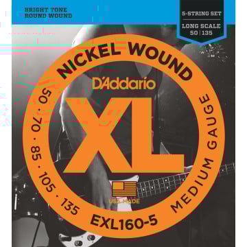 D'addario exl160 5 cordes nickel wound pour guitare basse 5 cordes medium 50-135 long scale