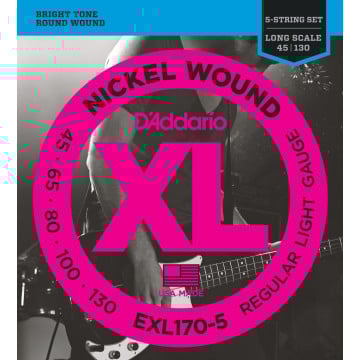 D'addario exl170 5 cordes nickel wound pour guitare basse 5 cordes light 45-130 long scale