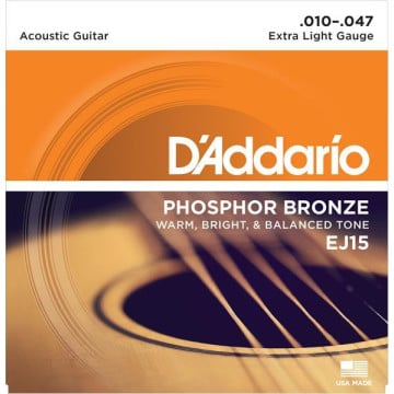 D addario ej15 cordes guitare acoustique phosphore bronze extra light 10-47