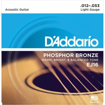 D'addario ej16 cordes guitare acoustique phosphore bronze light 12-53