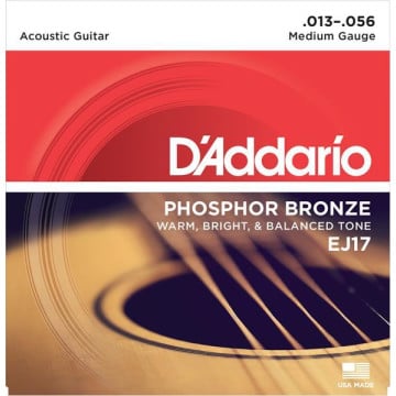D'addario ej17 cordes guitare acoustique phosphore bronze medium 13-56