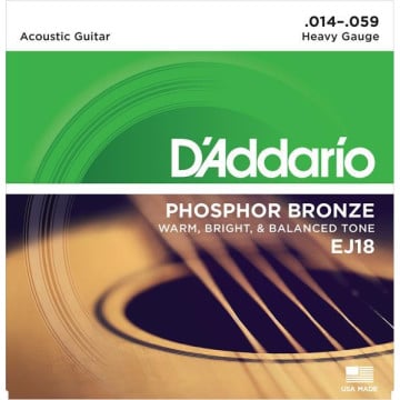 D'addario ej18 cordes guitare acoustique phosphore bronze heavy 14-59