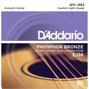 D'addario ej26 cordes guitare acoustique phosphore bronze custom light 11-52
