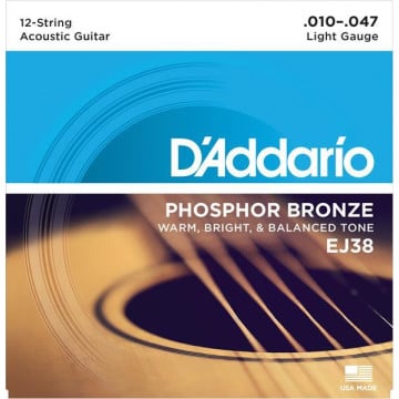 D'addario ej38 cordes phosphore bronze pour guitare acoustique light 10-47