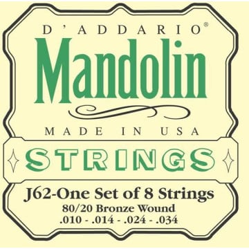 D'Addario EJ62 80/20 Bronze Mandolin Strings, Light, 10-34