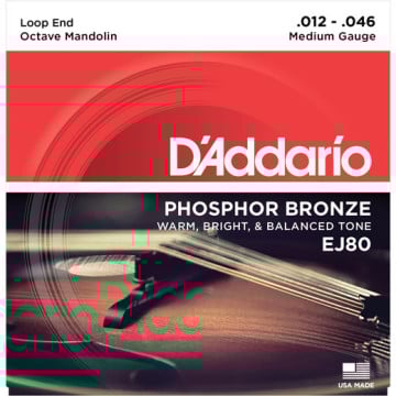 D'Addario EJ80 Phosphor Bronze Octave Mandolin Strings, Medium, 12-46