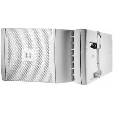 JBL VRX928LA-WH 8" two-way line-array system with 1 x 2168H-1 Differential Drive 400 W LF; 2 x 2414H 1 inch compression driver HF on Constant Curvature waveguide; dual angle pole socket and integral rigging hardware; passive or bi-amplified operation. Bla