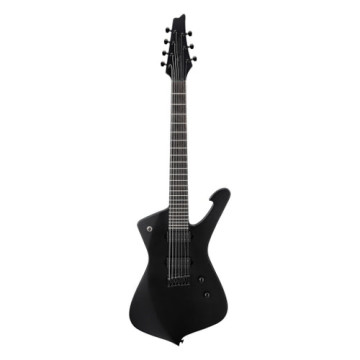Ibanez Iron Label Series 7 String Iceman Electric Guitar with Gigbag - Black Flat
