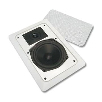 Yorkville In-Wall Mount 5” & Tweeter unit - 25 watts - Rectangulaire - avec grille en plastique et matériel de montage - transformateur intégré de 70 volts avec prises de 5w/10w/20w et bypass (8R)