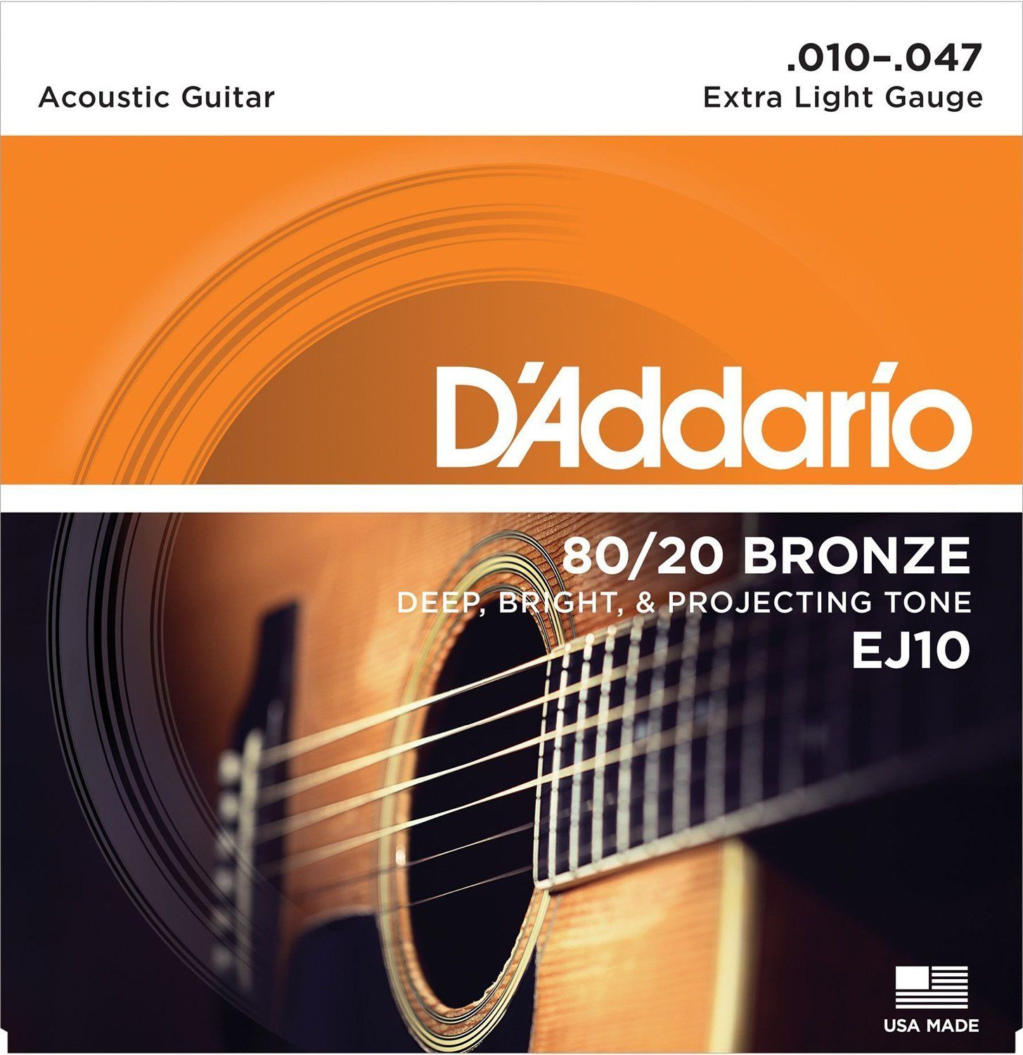 D'Addario EJ10 80/20 Bronze Acoustic Guitar Strings 10-47 Extra Light