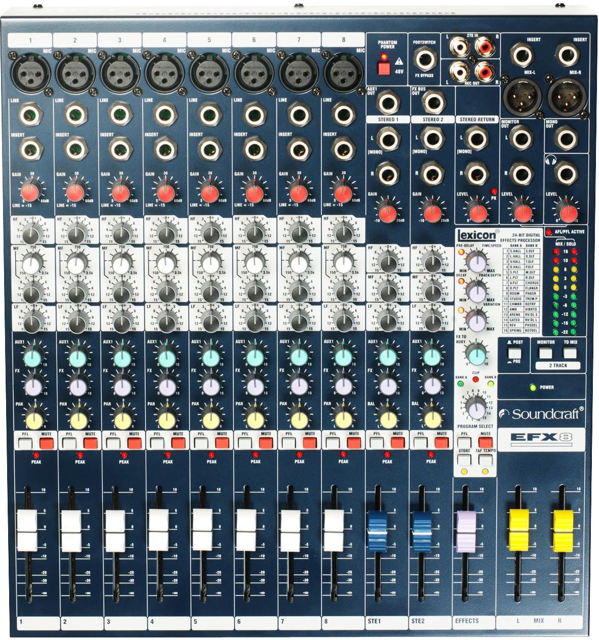 SOUNDCRAFT EFX8 8+2-Channel Multi-Format Mixer with Effects.