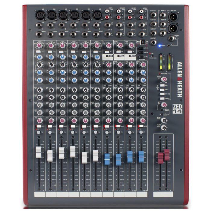 Allen&Heath ZED-14 6 Mono 4 Stereo channel Mixer, USB in/out